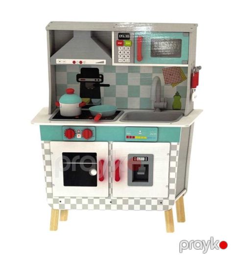 Peşə oyuncaq dəsti Taxta Mətbəx BL-20107, funksional və realistik, lavabo, mikrodalğalı soba, soba və qab-qacaq aksessuarları ilə, 3+ yaş - BL-20107 — Bakı