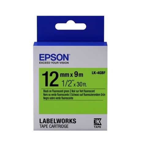 Epson LK-4GBF C53S654018 Fluorescent Black/Green Etiket Lenti 12 mm x 9 m — Bakı