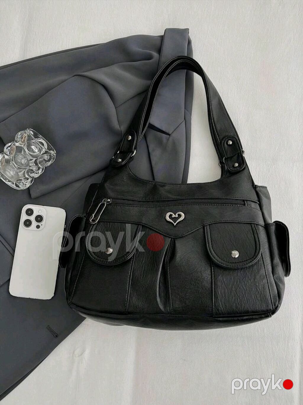 Qadın üçün çiyin çantası – qara rəng - Material: yumşaq teksturalı — Çantalar, çamadanlar, cüzdanlar, Bakı (8)