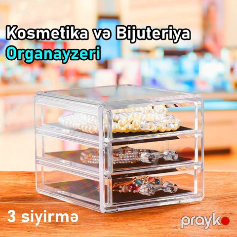 Qutular, səbətlər və saxlama çantaları FenEx Home B44 şəffaf 3 siyirməli qadınlar üçün kosmetika və bijuteriya qutusu - FenExOrg44 — Bakı