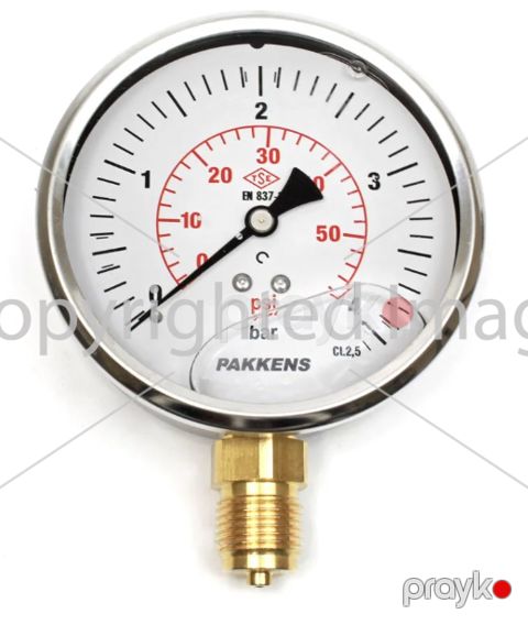 Manometr qliserinli (0-4 bar 63 mm 1/4" alt bağlantı) Pakkens 0631001105 — Bakı