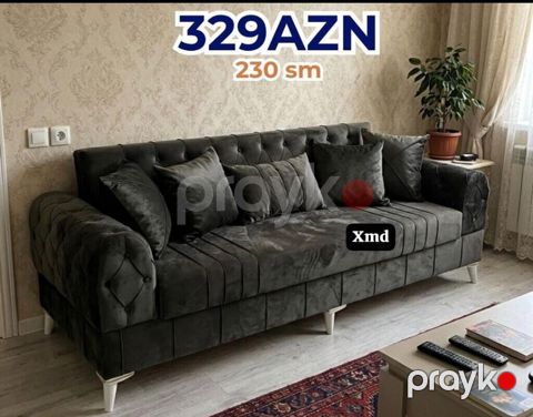 Mebel: 3 yastıqlı, geniş oturacaqlı yumşaq divan Ölçü: 230 sm Qiymət — Bakı