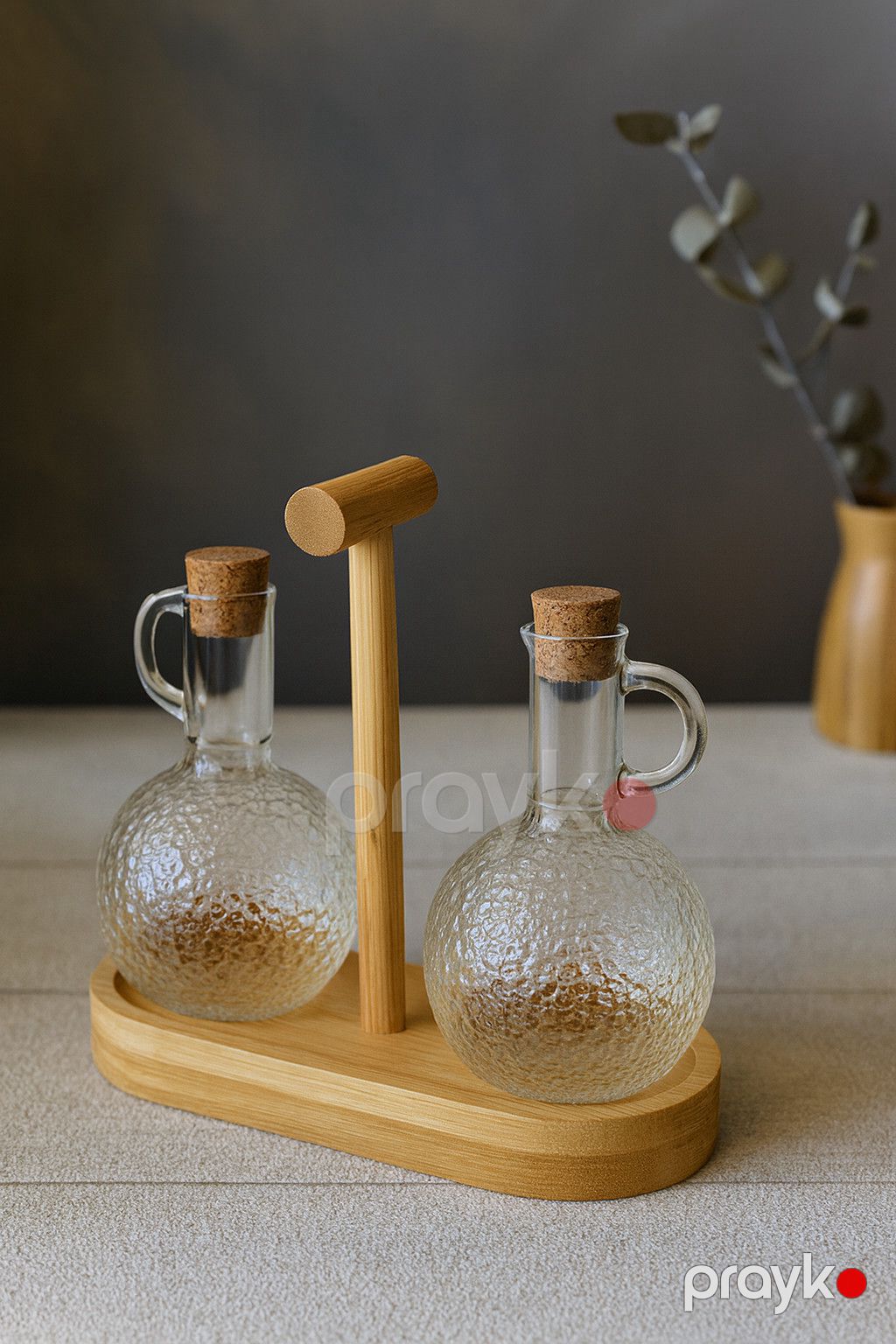 Yağ üçün qab dəsti NP17, şüşə/bambuk, qapaqlı, altlıq ilə, 300 ml — Mallar, Bakı (3)