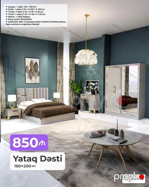 Yataq Dəsti – 160×200 sm Tərkib: - Çarpayı: 1 ədəd, 160×200 sm — Bakı