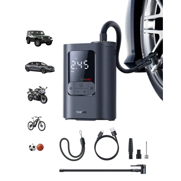 Avtomobil üçün mini kompressor Baseus GoTrip VA1 Super Mini Cordless Inflator 22-Cylinder 7500mAh Usb-c Cosmic Black — Bakı