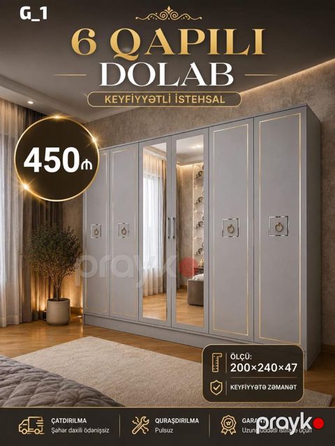 6 qapılı geyim dolabı – keyfiyyətli istehsal - Ölçü: 200 240 47 — Bakı