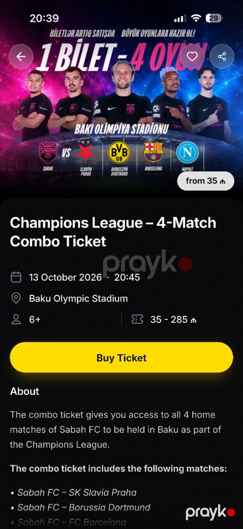 4 match combo bilet barselona napoli borussia dortmund sk slavia — Bakı