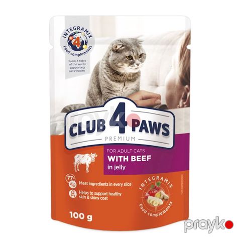 Nəm yem Club 4 Paws yetkin pişiklər üçün, jele içində mal əti ilə, 100 q — Bakı