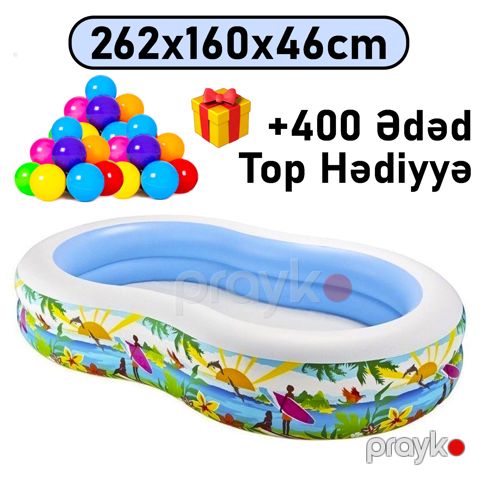 Şişmə hovuz Intex 700TX56490T400, oval, rəngbərəng, 262x160x46 sm, həcm 700 l — Bakı