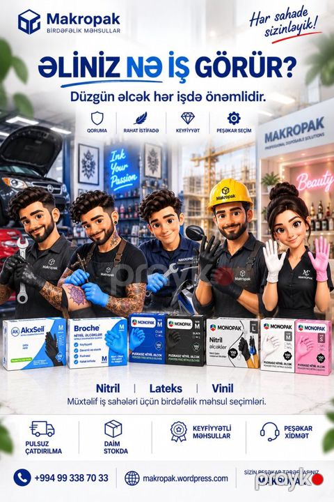 Birdəfəlik tibbi pudrasız nitril əlcəklər — Bakı