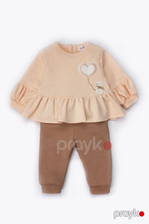 Şalvarlı dəst Bebetto, K5544, Şaftalılı, Pambıq, 9-12 ay — Bakı