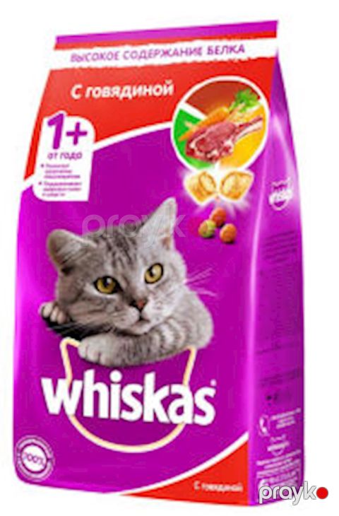 Pişiklər üçün quru yem Whiskas yastıqcıqlar paştet mal əti ilə, 1.9 kq — Bakı