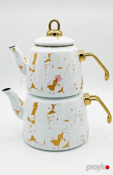 Çaydan dəsti, minalı polad, ağ, 1000/500 ml — Bakı
