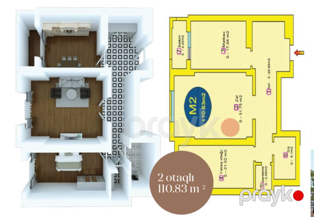Satılır 2 otaqlı yeni tikili 111 m² — Mənzil, Bakı (3)