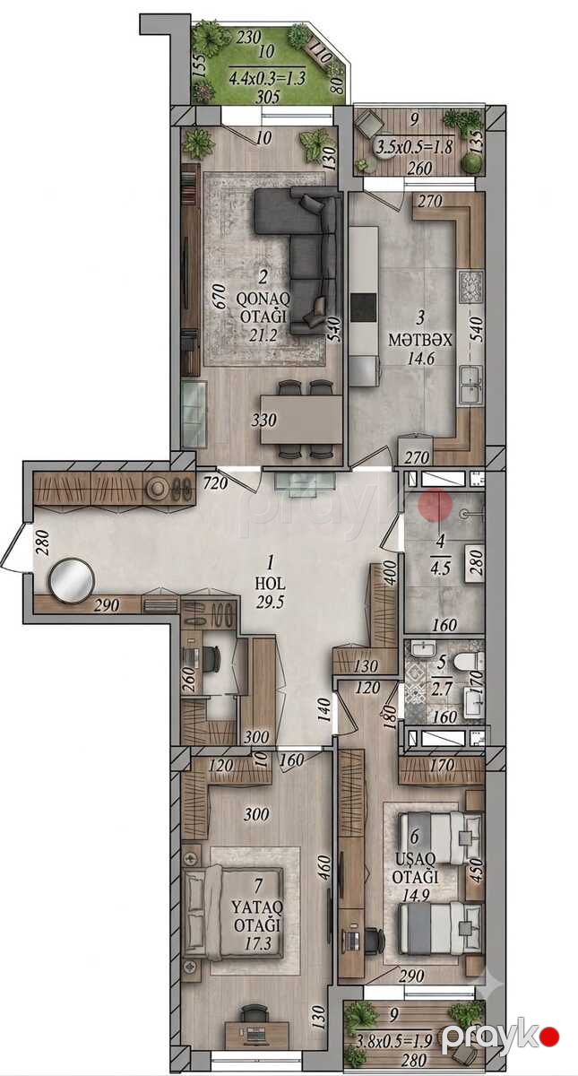 Satılır 3 otaqlı yeni tikili 127 m² — Mənzil, Bakı (6)