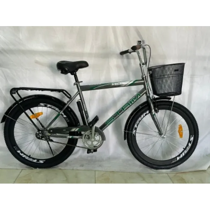 Velo Stream ABC 24" İdman Velosipedi 40mm Profil Diskli (8-12 Yaş, Boz/Yaşıl) — Bakı