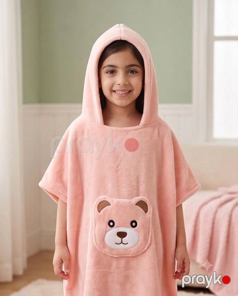 Uşaq dəsmalı 16587759, kapüşonlu, mikrofiber, 70x75 sm, çəhrayı — Bakı
