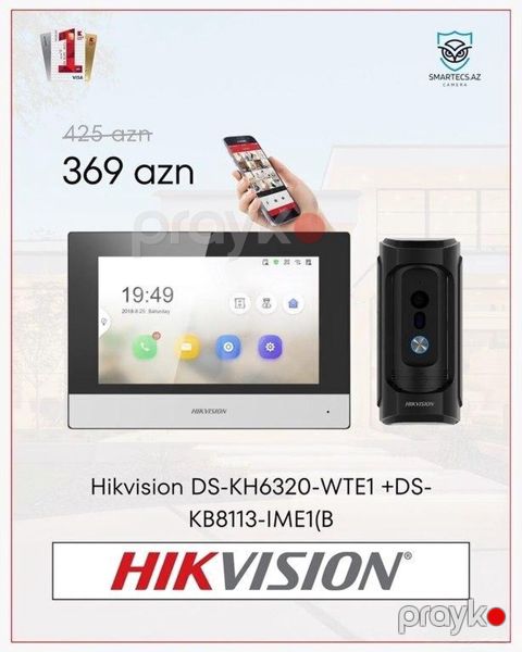 "Hikvision DS-KH6320-WTE1 + DS-KV8113-IMEI1(B)" domofon dəsti Domofon — Bakı