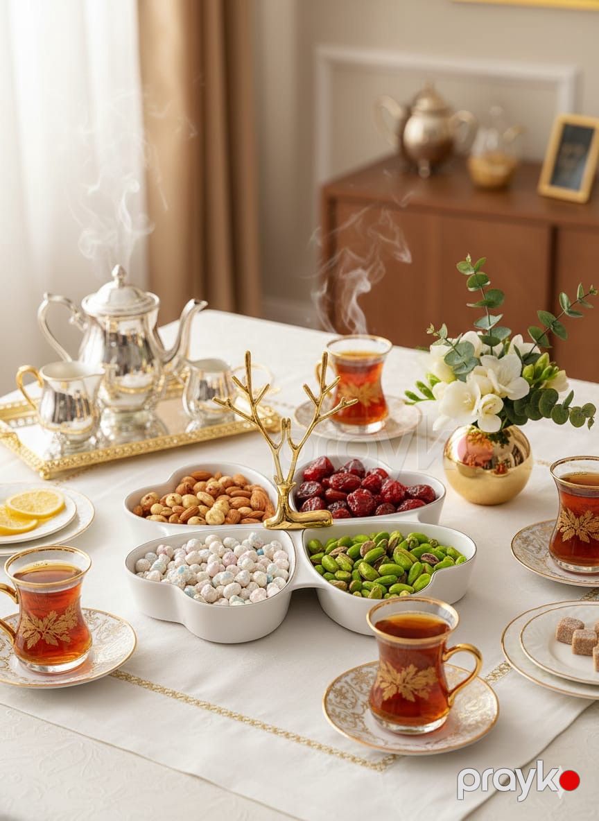 Çərəz qabı NP17, keramika, 4 bölməli, ağ/qızılı — Mallar, Bakı (2)