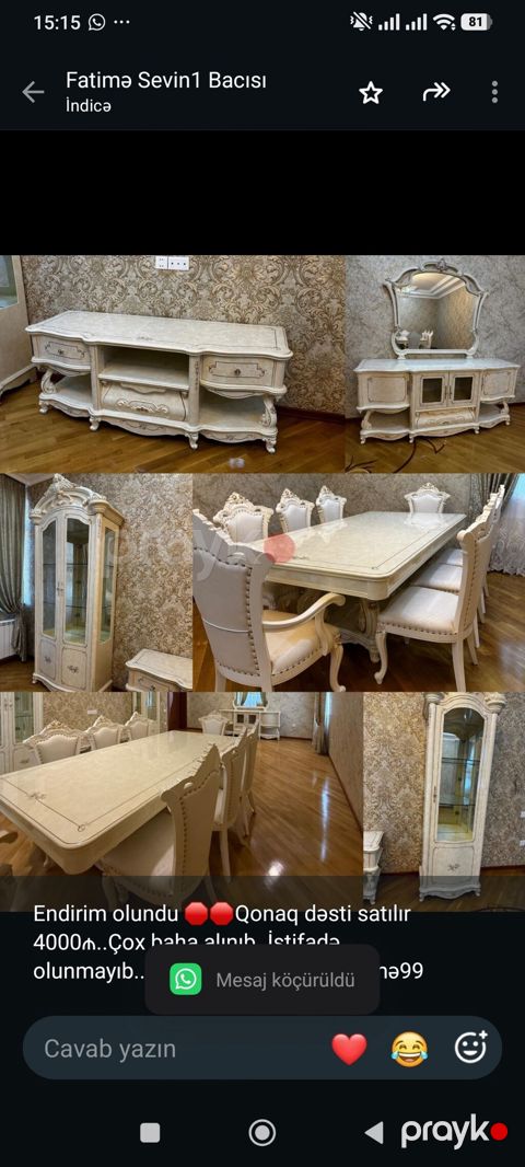 Endirim olundu Qonaq dəsti satılır 4000₼. Çox baha alınıb. İstifadə — Bakı