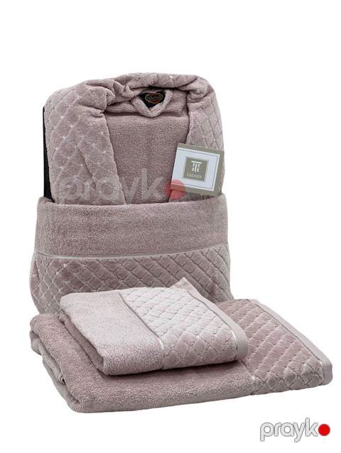 Hamam dəsti SHA-00002621 xələt + hamam dəsmalı 70x140 sm + əl dəsmalı 50x90 sm, çəhrayı — Bakı