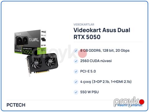 ASUS Dual vga RTX 5050 / RTX 5050 / 8GB GDDR6 (90YV0N72-MVAA00) — Pctech — Computers & Laptops