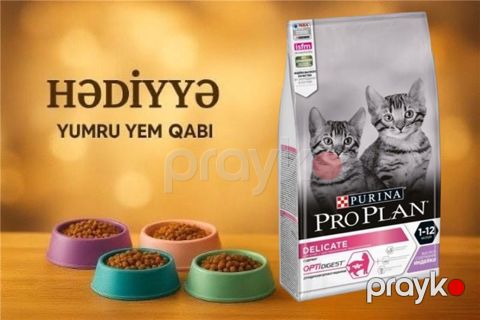 Quru yem Purina Pro Plan Delicate Kitten həssas həzmli bala pişik üçün, hindtoyuğu əti ilə, 10 kq + Yem qabı Hədiyyə — Bakı