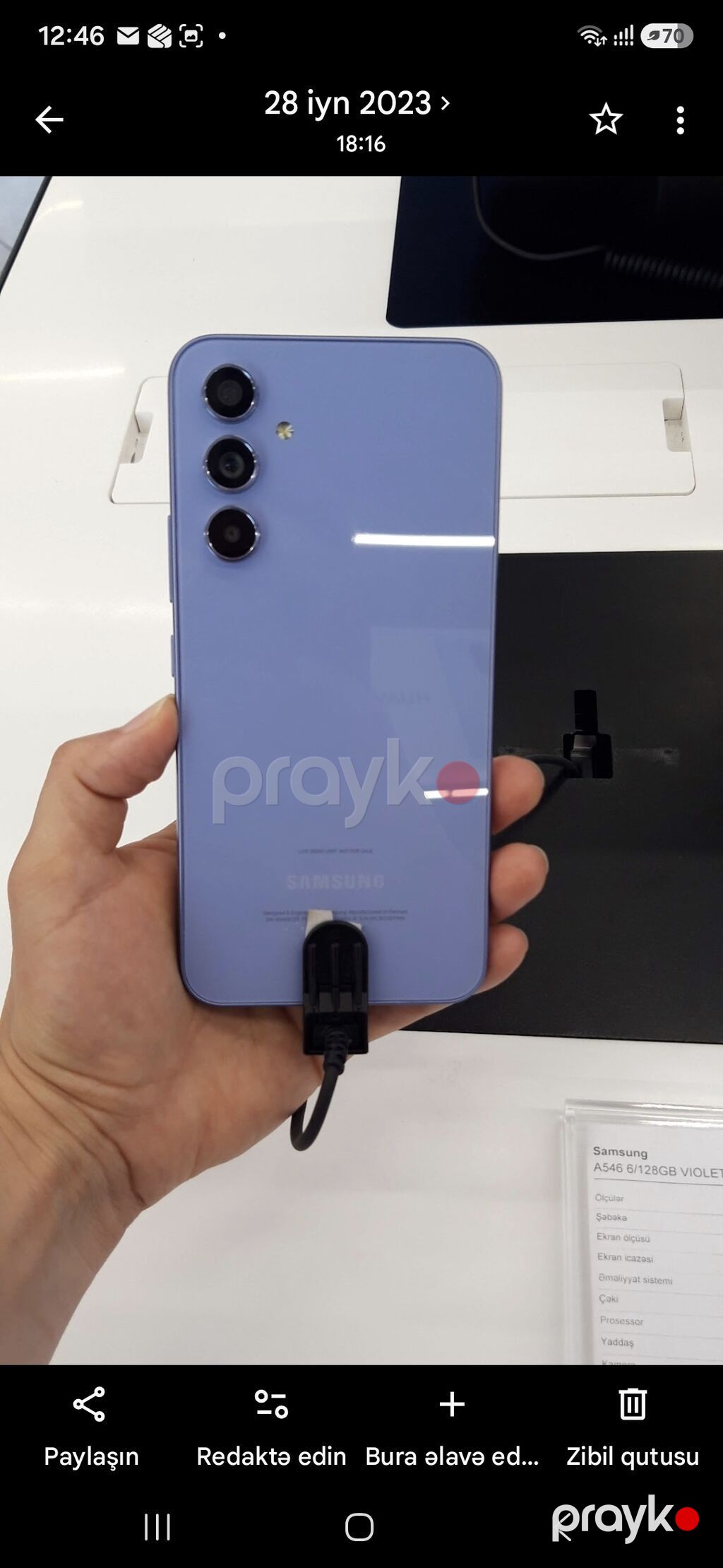 Samsung Galaxy A54 5G, 128 GB, rəng - Bənövşəyi, İki sim kartlı — Samsung, Bakı (2)