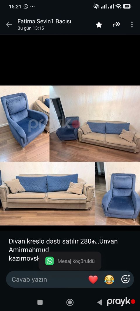 Divan kreslo dəsti satılır 280₼. Ünvan Amirmahmud — Bakı