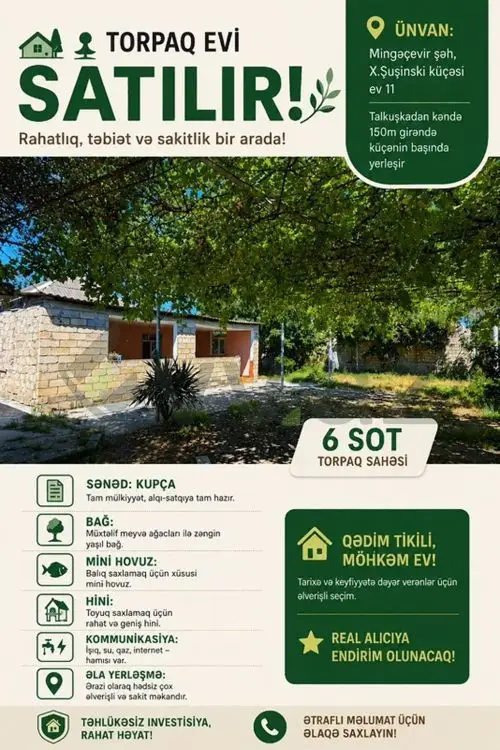 2 otaqlı Həyət evi Satılır, Mingəçevir — Mingəçevir
