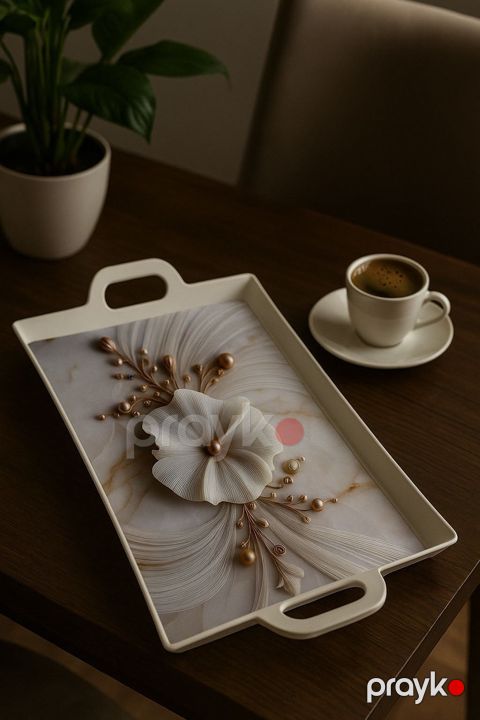 Sini, plastik, bej/qızılı, 1 əd, 30x18 sm — Bakı