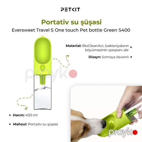 İtlər üçün su qabı Petkit Eversweet Travel One-touch Green 400 ml — Bakı