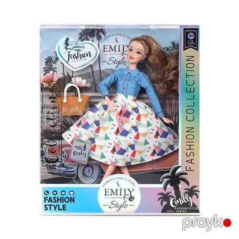 Kukla Barbie Emily (147-17/18/19/20) QJ175A/B/E, hündürlük 30 sm, keyfiyyətli plastik və yumşaq saç, çanta və geyim tərzi aksesuarları, 3+ yaş - QJ175A — Bakı