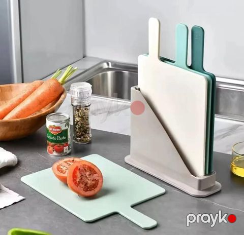 Mətbəx lövhələri 3-lü antibakterial set və stend, plastik, boz/bej/yaşıl/mavi - SH-1732 — Bakı