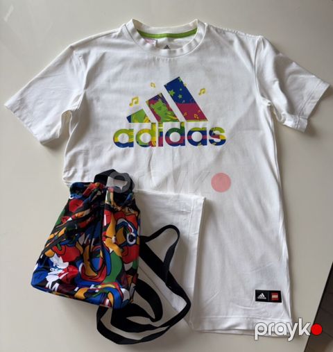 Adidas x Lego Vidiyo kolleksiyası – uşaq T‑şörtü + mini çanta seti — Bakı