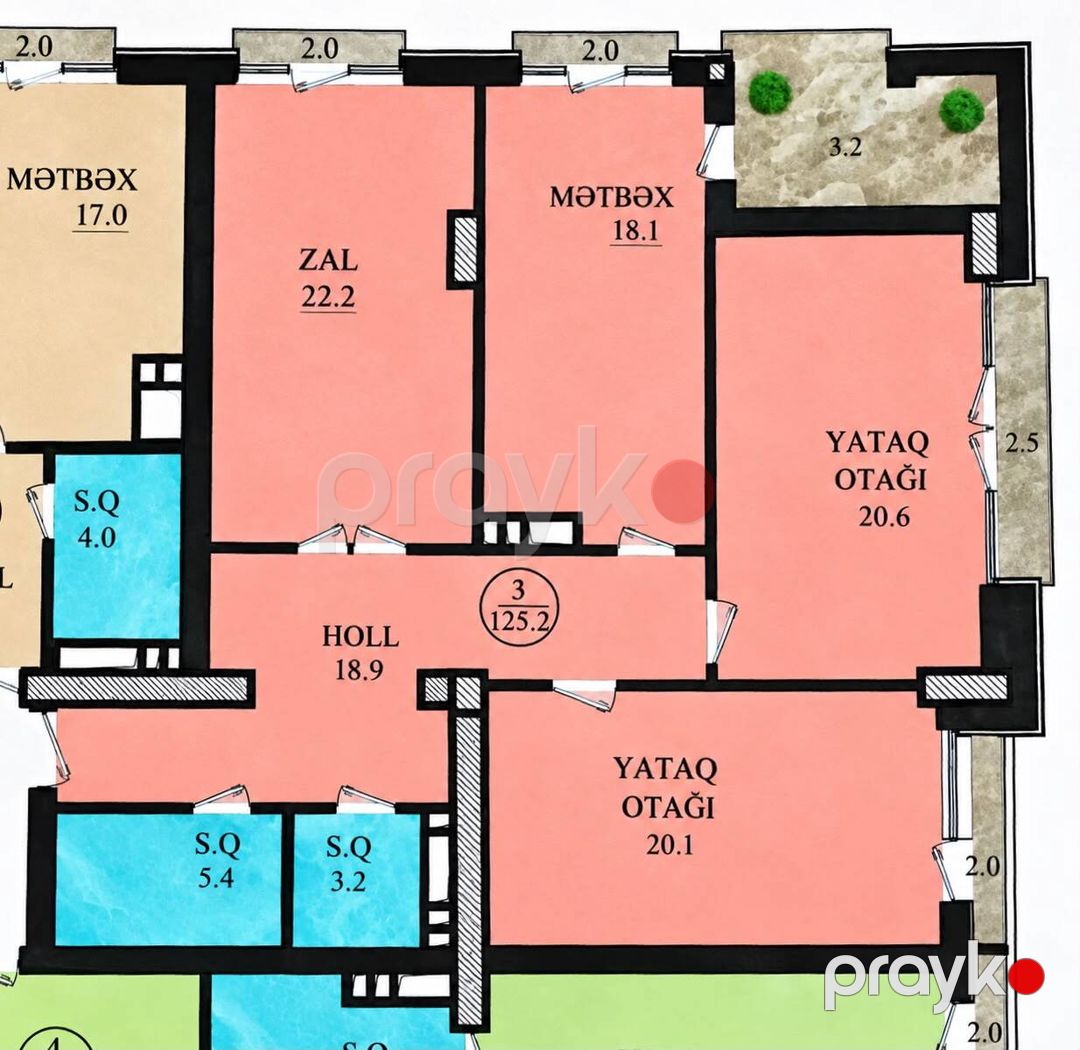 Satılır 3 otaqlı yeni tikili 126.5 m² — Mənzil, Bakı (6)
