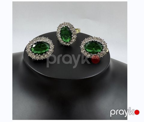 Bijuteriya dəsti Xuping Jewellery, sırğa və üzük qadınlar üçün, yaşıl, paslanmayan polad — Bakı