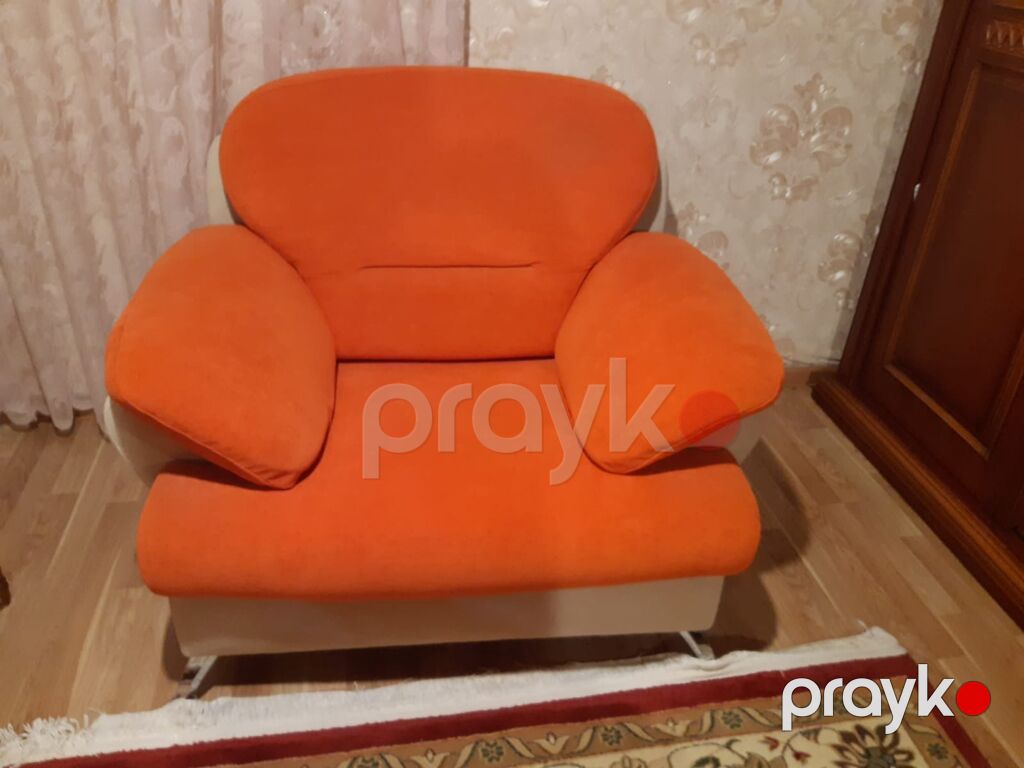 Parlaq narıncı rəngdə yumşaq mebel dəsti - Tərkibi: 1 ədəd 3 yerlik — Yumşaq mobilya dəstləri, Xırdalan (2)