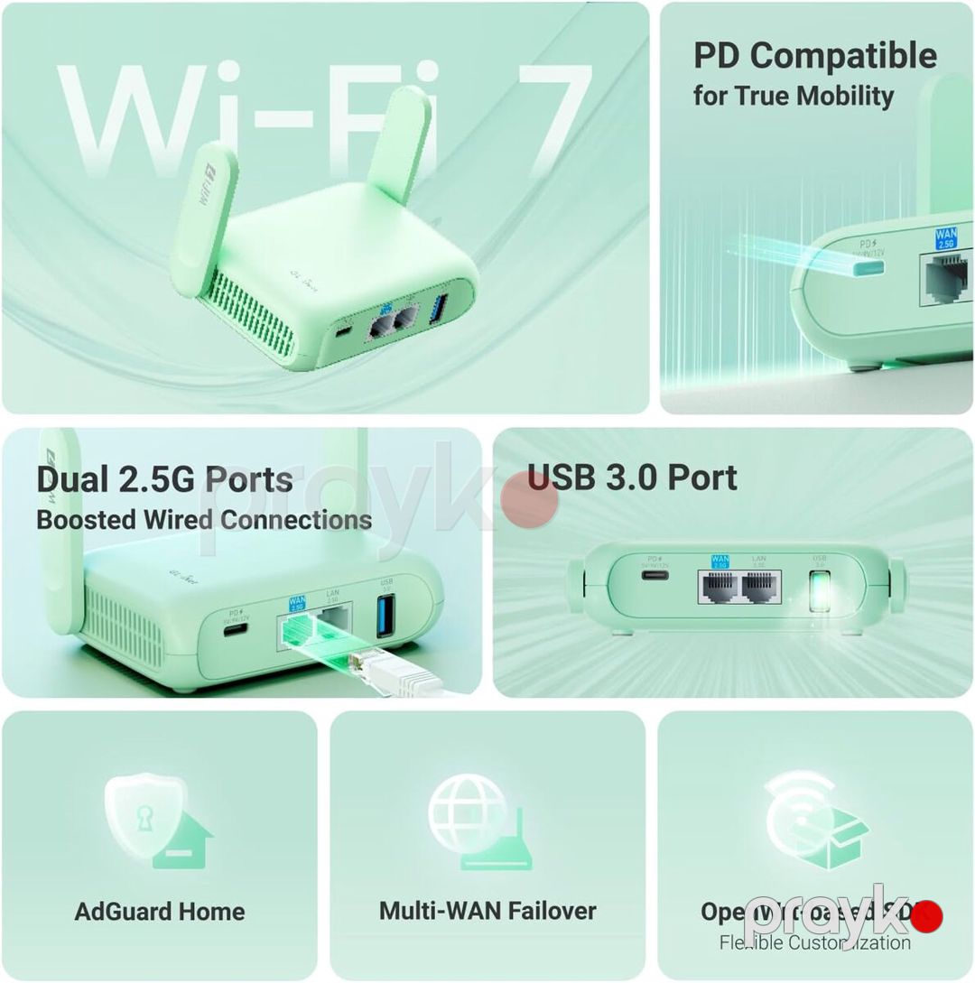 GL.iNet Beryl 7 (GL-MT3600BE) Wi-Fi 7 Səyahət Routeri / VPN — Şəbəkə və server avadanlığı, Bakı (7)