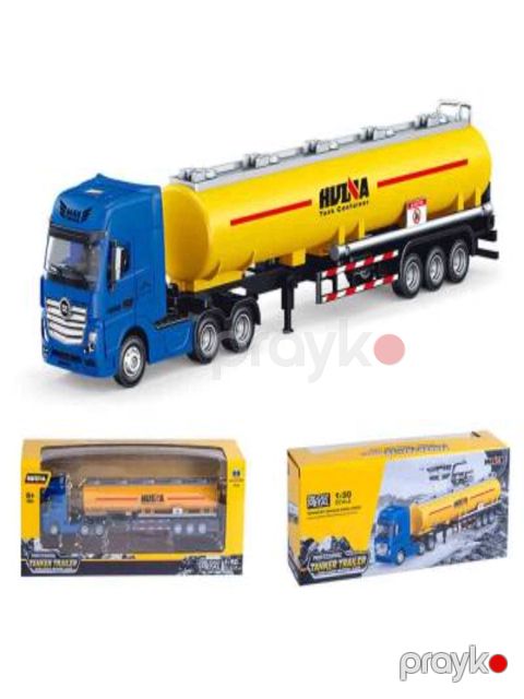 Oyuncaq maşın Dəmir Benzindaşıyan 1733(323-18), statik model, 1:50 miqyas, mavi kabinə, sarı tanker qoşqu, ərinti və plastik - YT- 1733(323-18) — Bakı