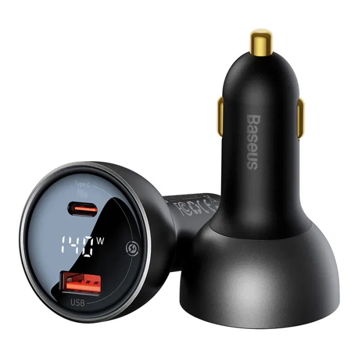 Baseus Digital Display PD3.1 140W Avtomobil Şarj Cihazı U+C CGZX070001 Qara (240W Usb-c Kabel daxil) — Bakı