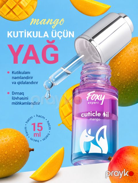 Kutikul üçün yağ Foxy Expert Mango, 15 ml, Nəmləndirici, Qidalandırma — Bakı