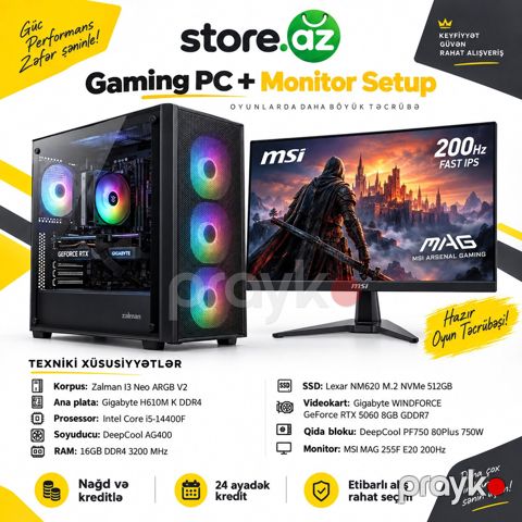 Gaming PC + MSI 200Hz Monitor Setup — Bakı