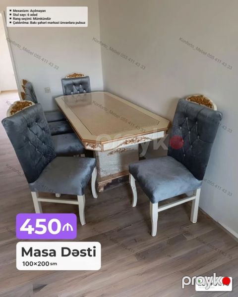 Masa Dəsti – 100×200 sm - Dəst: 1 ədəd masa + 6 ədəd stul - Mexanizm — Bakı