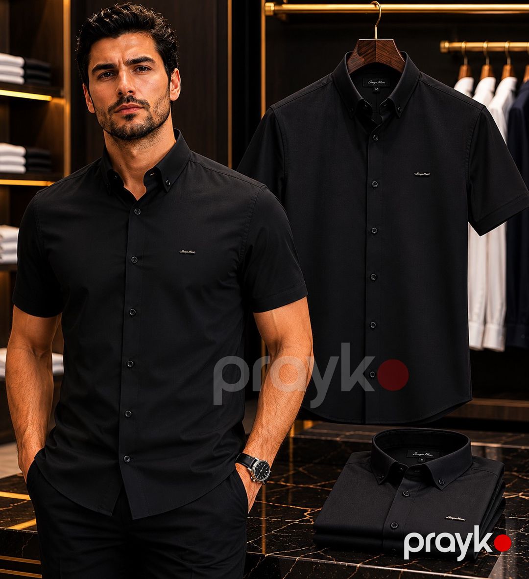 Kişilər üçün qısaqol köynək 2389110, qara, kətan, ölçü M — Mallar, Bakı (2)