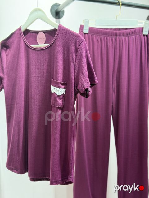 Qadınlar üçün şalvarlı pijama dəsti B-87, bənövşəyi, viskoz/elastan, ölçü S/M — Bakı