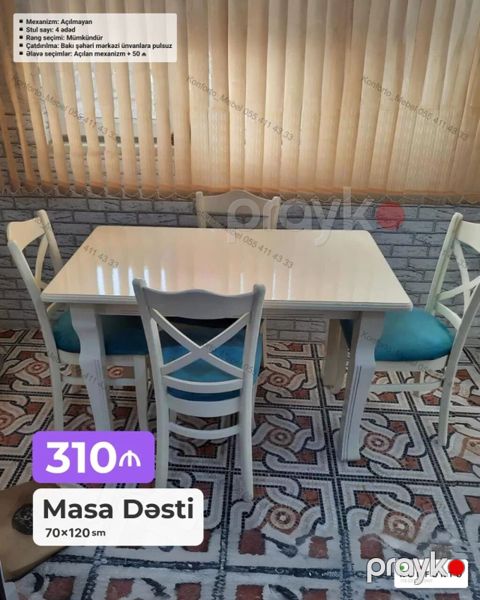Məhsul: Masa dəsti - Ölçü: 70×120 sm - Mexanizm: Açılmayan - Stul — Bakı