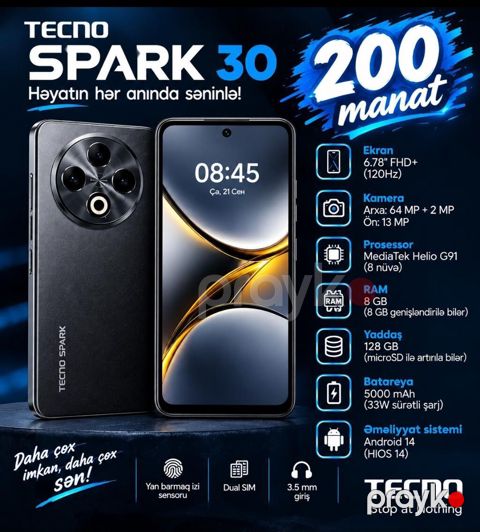 Tecno Spark 30, 128 GB, rəng - Qara, İki sim kartlı — Digah
