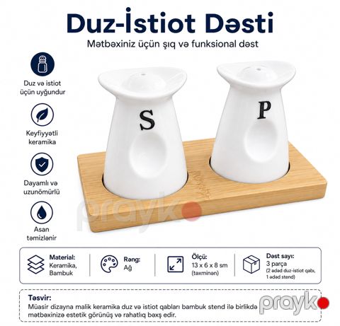 Duz-stiot qabı dəsti, 110 ml, keramika, ağ — Bakı