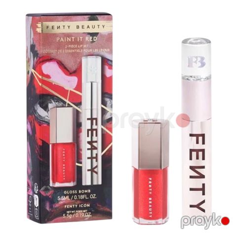 Dekorativ kosmetika dəsti Fenty Beauty Paint It Red (dodaq boyası Icon Velvet ton The MVP 5.5 q + dodaq parıldadıcısı Mini Gloss Bomb Universal Lip Luminizer ton The MVP 5.5 ml) — Bakı